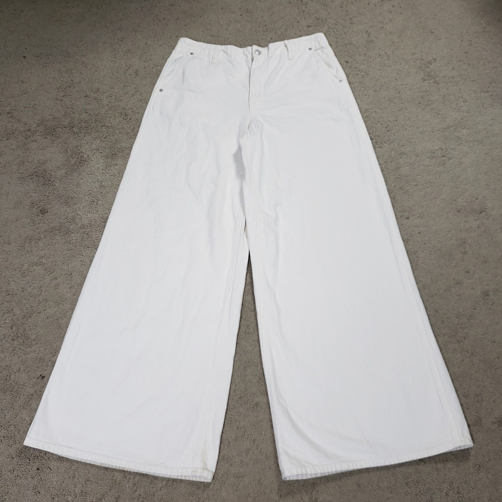 Madewell Wide Sweep Trouser White Denim High Rise Wide Leg Pants Size 30